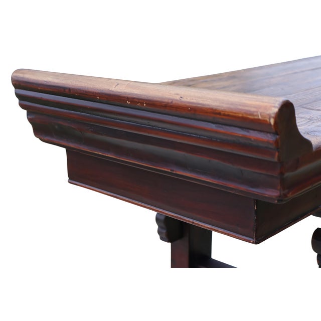 Antique Chinese Ming-Style Altar Console With Pierced Cloud-Scroll Spandrels & Oxblood Patina For Sale - Image 10 of 18