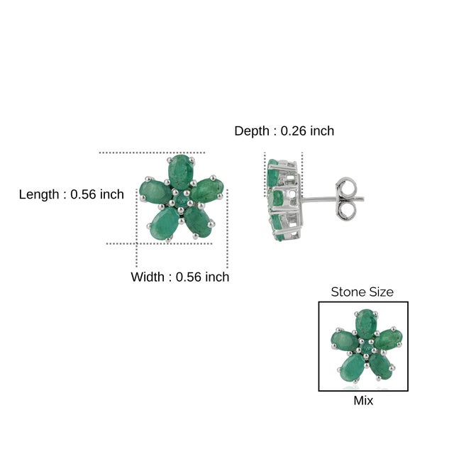 Handcrafted 5.02 Ct Natural Green Emerald Floral Cluster Stud Earrings 2 Pieces For Sale - Image 9 of 13