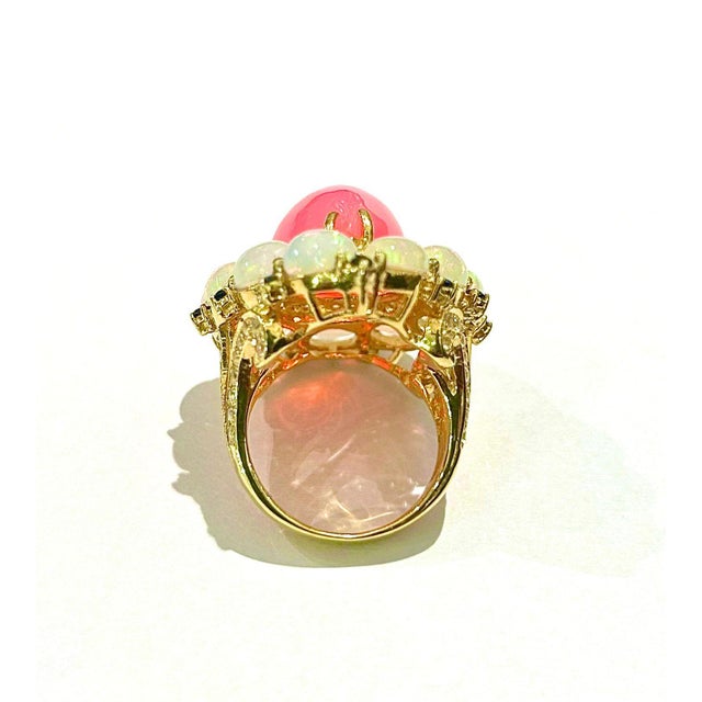 Gemstone Bochic Capri Vintage Pink Opal & White Opal Ring, 18K Gold & Silver For Sale - Image 7 of 8