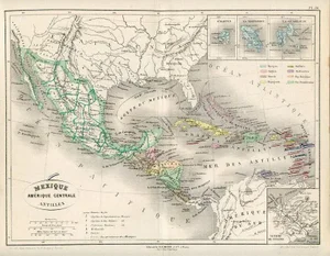 1865 Mexico, Central America and the Antilles Original Engraved Map