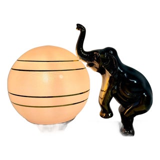 French Art Deco Table Lamp with Elephant Sculpture and Pink Sphere, 1950s For Sale
