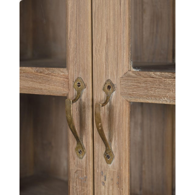 French Provincial Antique Glass Armoire | Vintage Indian Cabinet | Carved Teak Wood Display Cabinet | Rustic Home Decor For Sale - Image 3 of 6