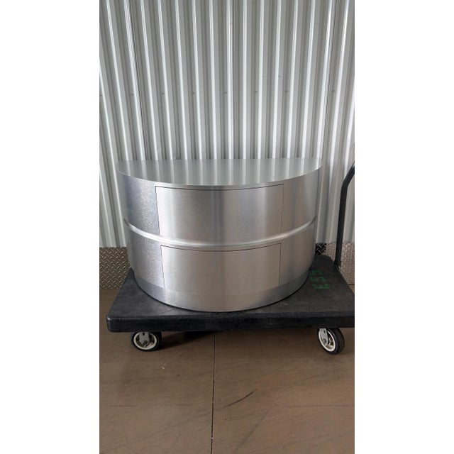 Brueton Pair Vintage Brushed Aluminum Demilune Oversized Nightstands, Attributed For Sale - Image 4 of 4