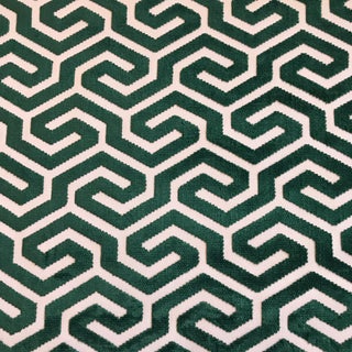 Schumacher “Ming Fret Velvet” Emerald Fabric - 11 Yards For Sale