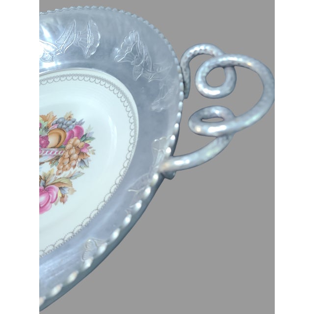 Vintage Triumph Imperial Victorian Limoges Fruit Floral 22k White Gold Plate Farberware Aluminum Tray For Sale - Image 10 of 12