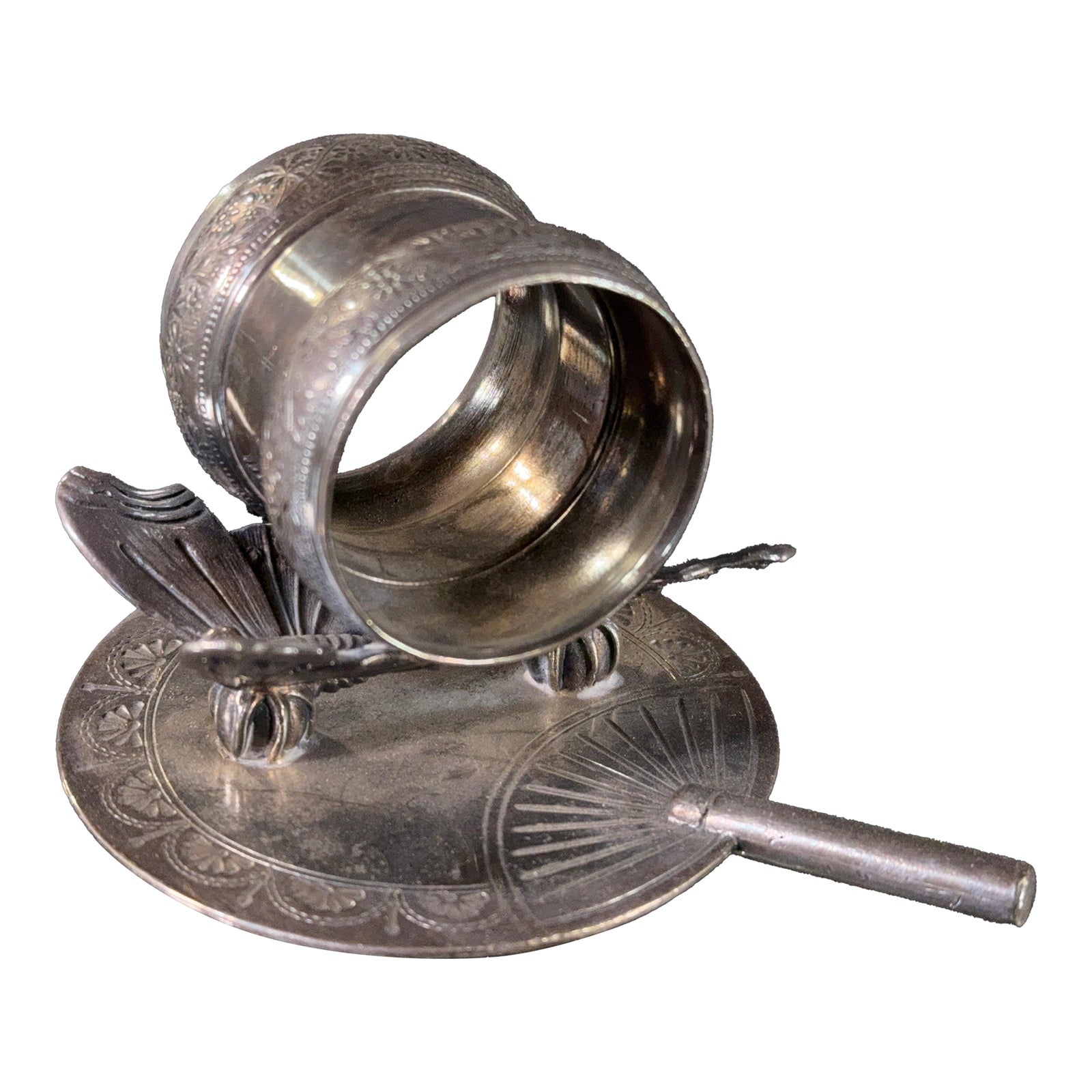 Antique Rogers & Bros Silverplate Aesthetic Movement Napkin Ring With Butterfly and Fan, c.1870s-1880s