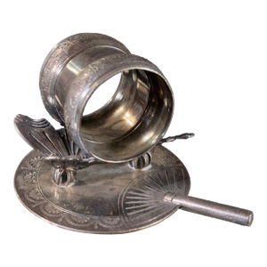 Antique Rogers & Bros Silverplate Aesthetic Movement Napkin Ring With Butterfly and Fan, c.1870s-1880s