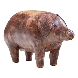 Dimitri Omersa Mid Century English Leather Pig Ottoman For Sale