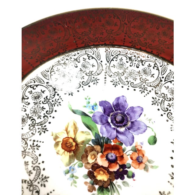 Metal Red and Blue Border with Floral and 22k Gold Plates - a Pair For Sale - Image 7 of 13