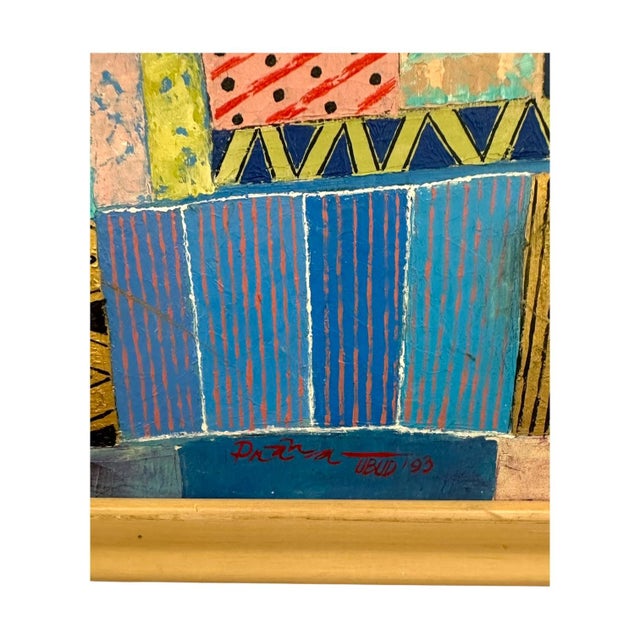 Wood Original 1993 "Prana" Ubud Bali Modern Primitive Painting – Vintage Geometric Balinese Folk Art. For Sale - Image 7 of 8