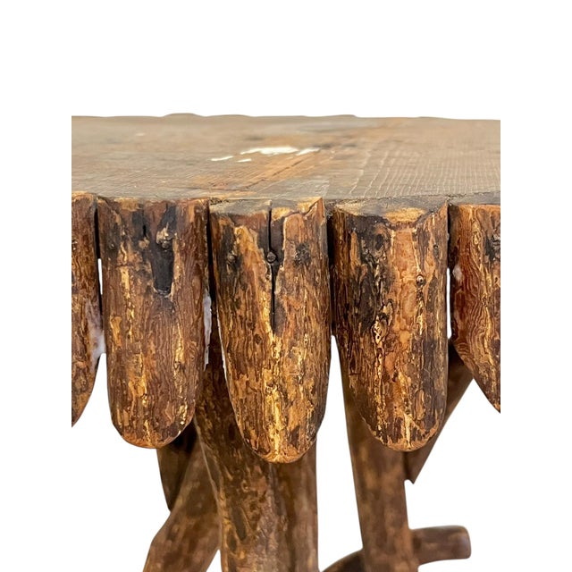Antique Adirondack Twig Side Table With Natural Edge Top – Rustic Folk Art Cabin Style For Sale - Image 9 of 17
