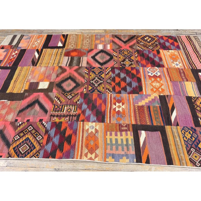 "This is a striking and highly authentic room-sized antique Turkish Village Kilim, Dating back to circa 1930, this pre-war...