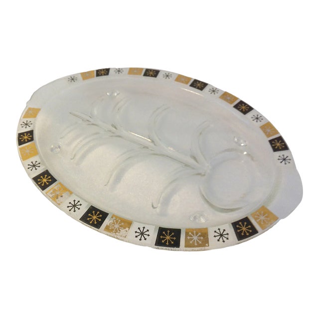 Mid-Century Atomic Tempered Glass Meat Serving Platter For Sale