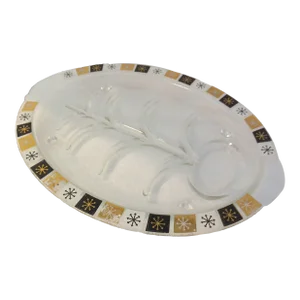 Mid-Century Atomic Tempered Glass Meat Serving Platter