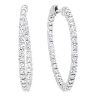 18K White Gold 3 5/8 Cttw Round Diamond Curved Inside-Outside Hoop Earrings, A Pair For Sale