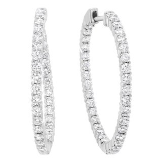 18K White Gold 3 5/8 Cttw Round Diamond Curved Inside-Outside Hoop Earrings (F-G Color, VS1-VS2 Clarity) For Sale