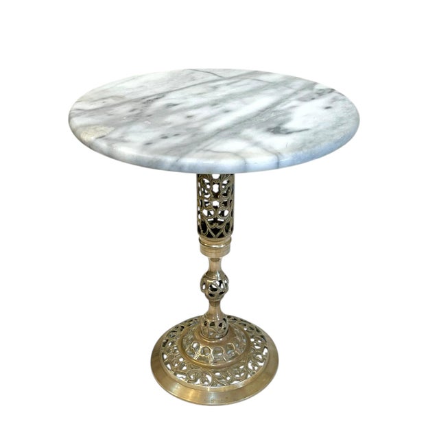 Vintage French Style Marble Top Brass Filigree Base Cocktail Table For Sale - Image 13 of 14