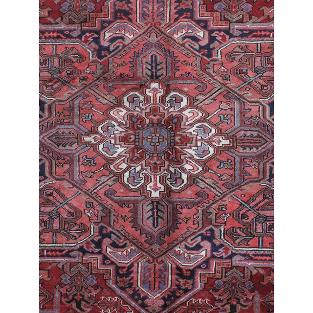 Persian Vintage Hand-Knotted Persian Heriz Rug 8'6" X 11'9" For Sale - Image 3 of 6