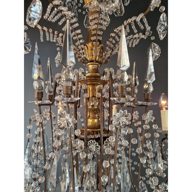 1930s Brass Crystal Chandelier Ceiling Lamp Lustre Art Nouveau Lamp For Sale - Image 10 of 13