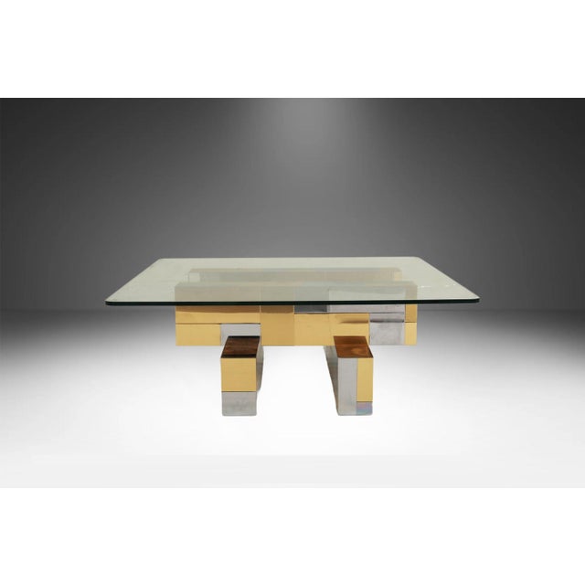 Mid Century Modern Attributed to Paul Evans Cityscape Brass Chrome Glass Coffee Table For Sale - Image 11 of 12