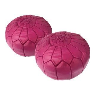 Moroccan Leather Pouf Covers - a Pair For Sale