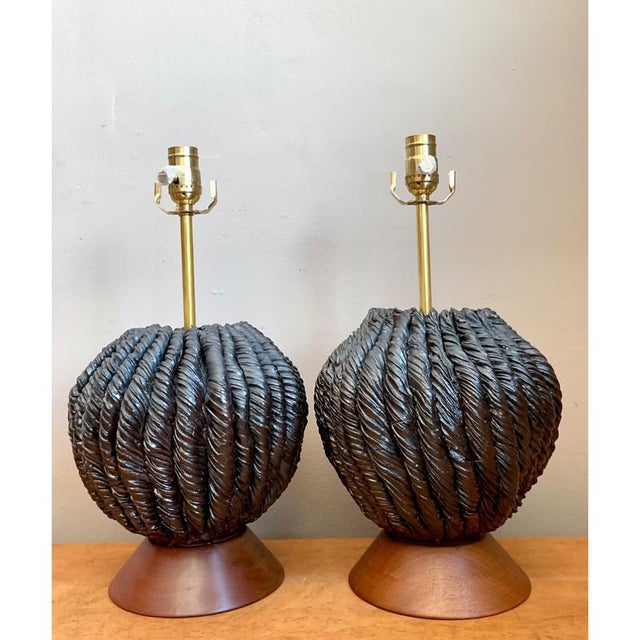 Mid-Century Modern Vintage Custom Kass O’Brien Slab Built Ceramic Lamps - A Pair For Sale - Image 3 of 13