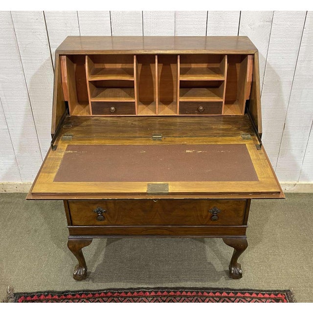 English Walnut Secretary, 1930s For Sale - Image 4 of 15