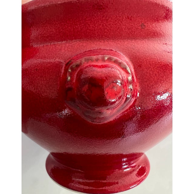 French Country Vintage Emile Henry Traditional Lion Head Deep Red Soup Cauldrons Bowls Pottery - Set of Four For Sale - Image 3 of 5