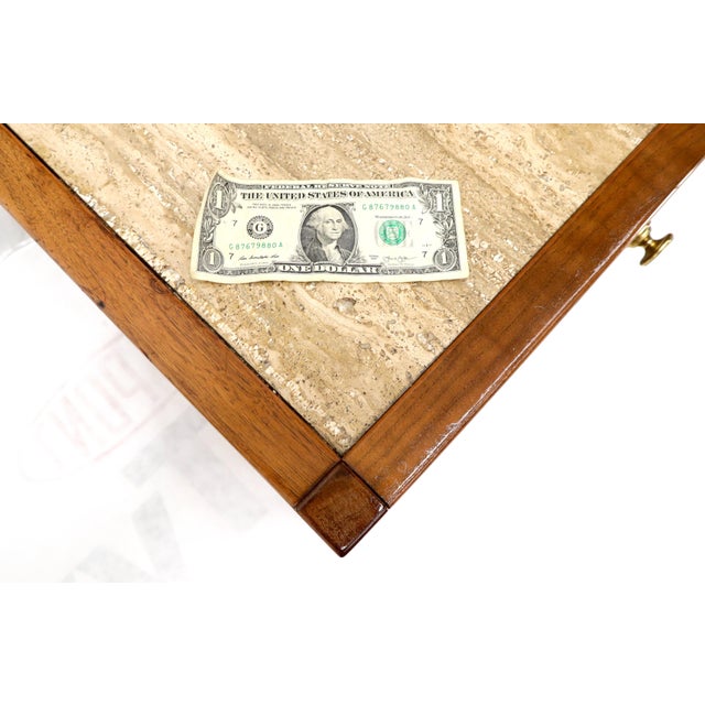 Wood Late 20th Century John Widdicomb Solid Walnut Oak Interior Travertine Top End Table Stand For Sale - Image 7 of 16
