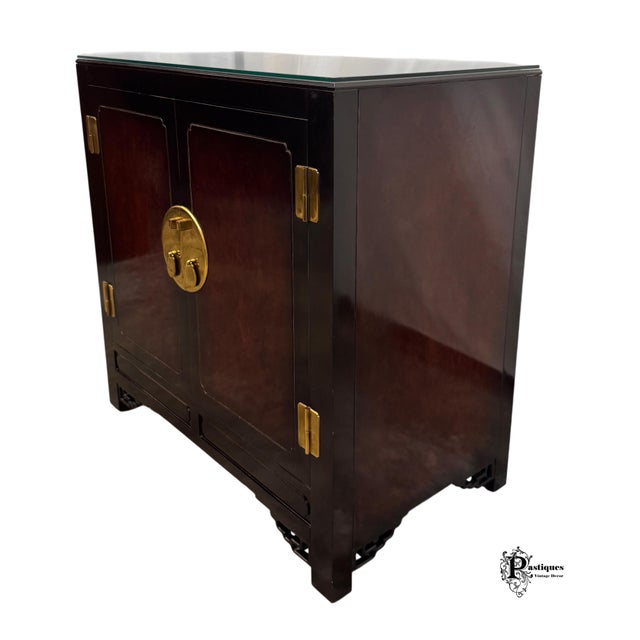 Chinoiserie Vintage White Furniture Chinoiserie Style Burl Wood & Lacquer Storage Cabinet / Nightstand For Sale - Image 3 of 11