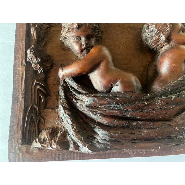19th C. Continental Hand-Carved High Relief Putti & Boat Wood Wall Panel For Sale - Image 4 of 12