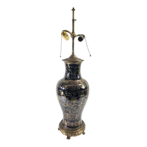 19th Century Chinese Mirror Black and Gilt Decorated Table Lamp