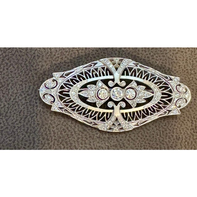 Estate Art Deco 1 Ct Diamond Platinum 12.5 Gm Pin / Broach VS Quality For Sale - Image 4 of 18