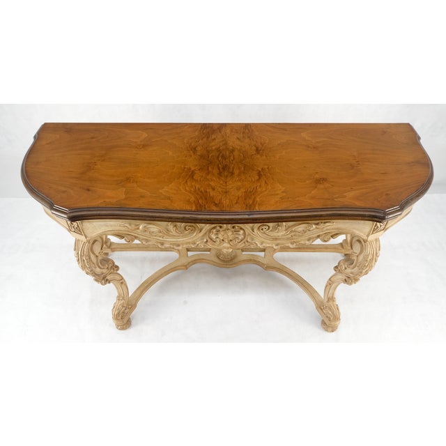 Wood Carved Base Two Tone Burl Walnut Convertible Console Sofa Dining Table For Sale - Image 7 of 12