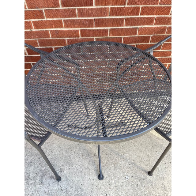 2000 - 2009 Woodard Valencia Wrought Iron Patio Bistro Set 30" Table 2 Stacable Chairs For Sale - Image 5 of 6