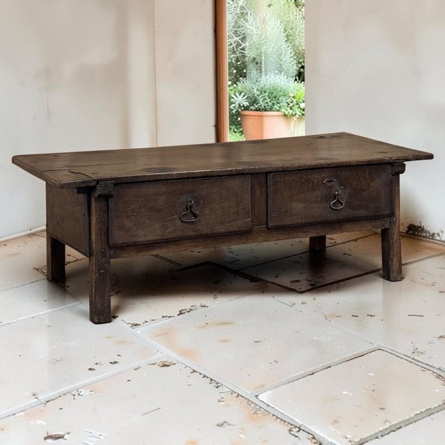 Rustic European 17th Century Rustic Spanish Oak Coffee Table With Hand Forged Hardware For Sale - Image 3 of 18