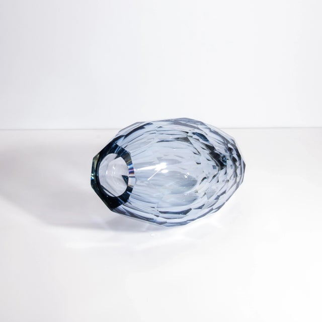 Hand Blown Murano Facet Vase in Blue Large For Sale - Image 4 of 5