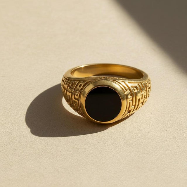 Not Yet Made - Made To Order Men’s Black Onyx Ring With Arabic Calligraphy Design, Size 7.5 For Sale - Image 5 of 10