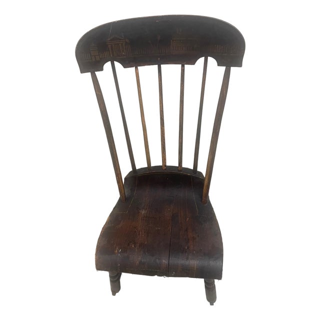 Rare Early 19th Century American Windsor "Nursing" Rocker – Hand-Painted Folk Art For Sale