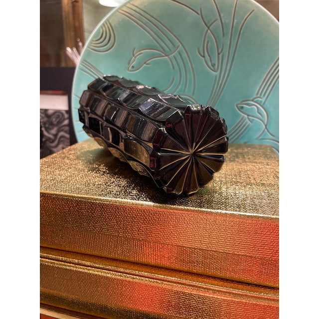 Black Amethyst Fluted Deco Nod to Brutalist Vintage “ Bamboo” Vase For Sale - Image 4 of 6
