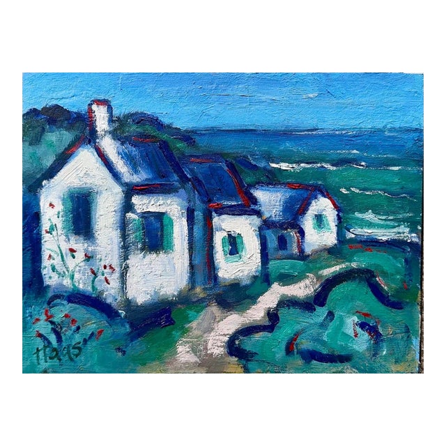 Ocean's Edge Cottages - Impressionistic Oil Landscape Painting For Sale
