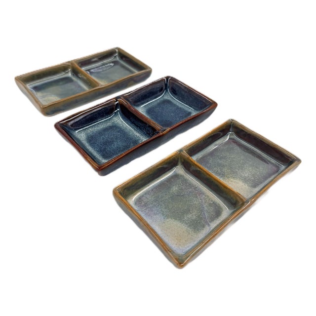 Vietnamese Bat Trang Handmade Ceramic Sauce Dishes Double-Glazed - Set of 3 For Sale