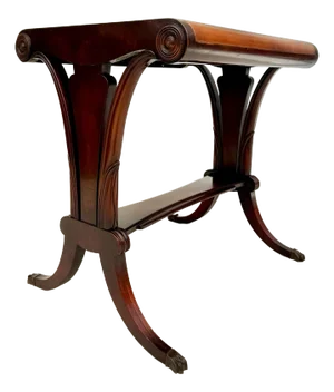 Art Deco Scroll Top Embossed Leather Mahogany Side Table