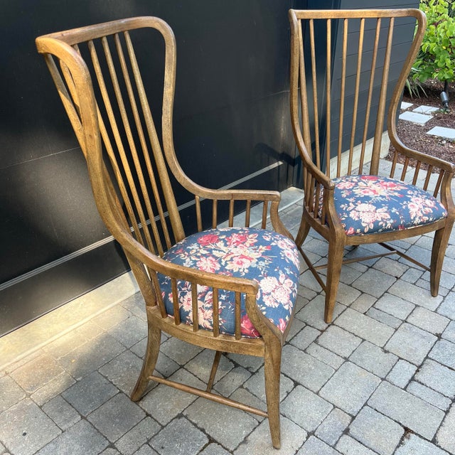 Pair of Hooker Sanctuary Tall Spindle Arm chairs with custom Ralph Lauren floral upholstery. With a casual chic spin on...