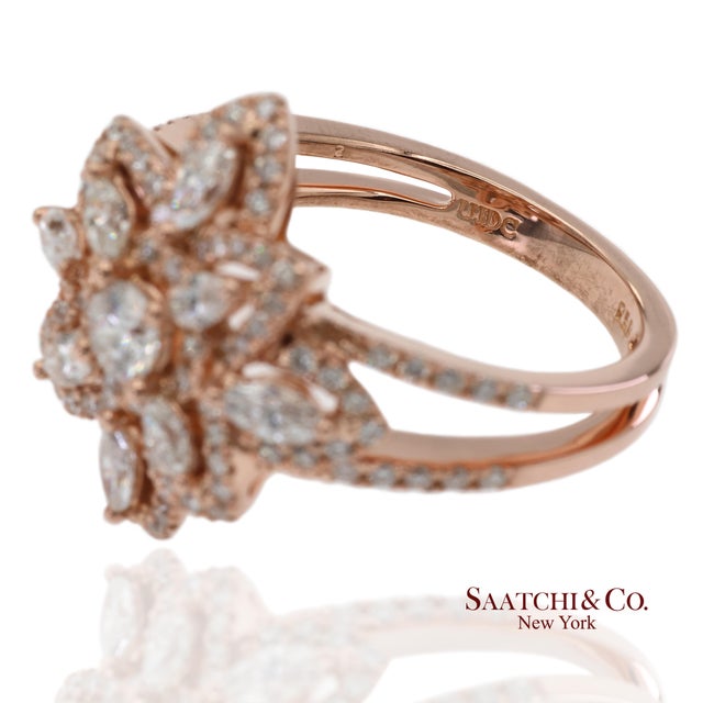 18k 750 Solid Rose Gold Floral Natural Diamond Ring, Size 7 For Sale - Image 10 of 13