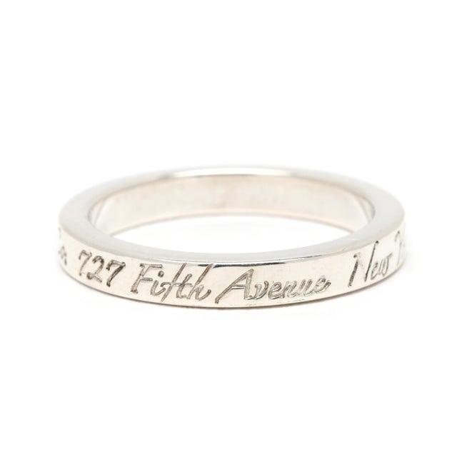 Tiffany and Co. Tiffany & Co New York Engraved Band Ring, Sterling Silver, Ring Size 5.75 For Sale - Image 4 of 7