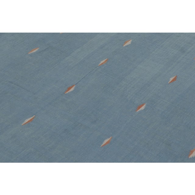 1950s Vintage Dhurrie Rug in Ocean Blue With Rhythmic Accents - Rug & Kilim For Sale - Image 5 of 7