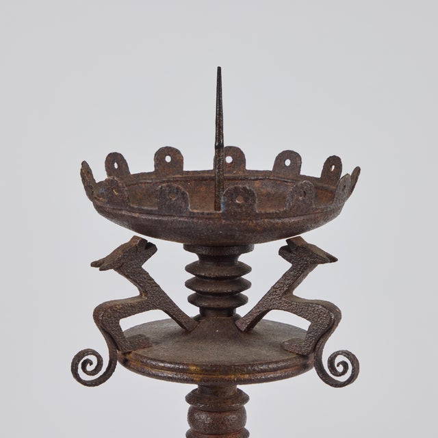 Brown Pair of Early 20th Century Renaissance Revival Iron Pricket Sticks For Sale - Image 8 of 9