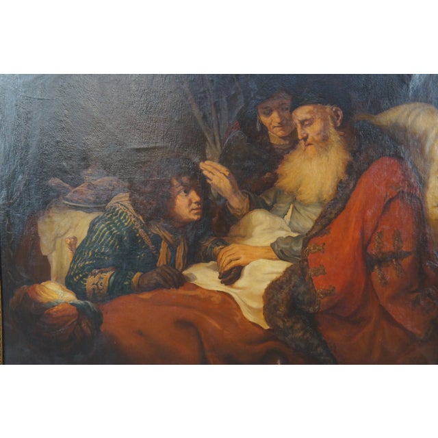 Paint Antique Grand Tour Isaac Blessing Jacob After Govert Flinck 18th C. Baroque Old Master Painting 63" For Sale - Image 7 of 12