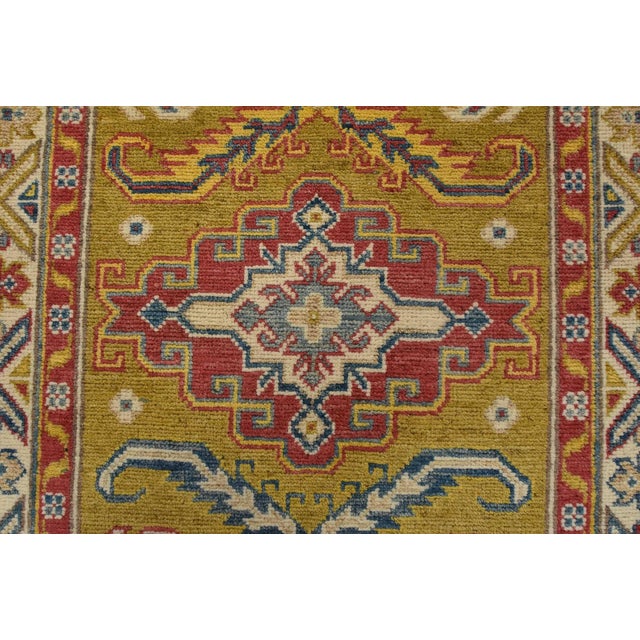 Kazak Runner 2’8” X 9’8” Green Wool Tribal Hand-Knotted Oriental Rug For Sale - Image 9 of 14